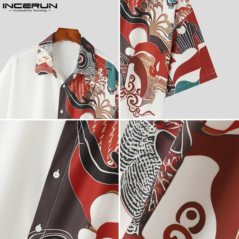 Красивые хорошо облегающие Топы INCERUN мужские рубашки в стиле ретро с этническим