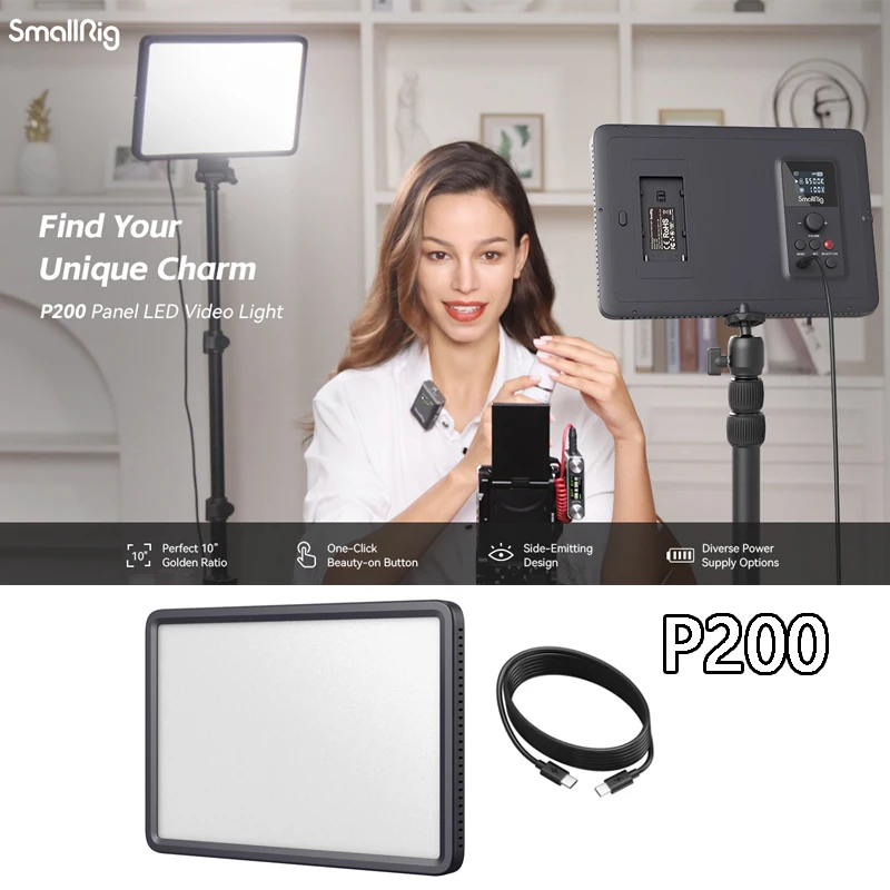 SmallRig P200 Panel Video Light 2500K-6500K CT 98+CRI LED Light For Studio Photo Product Lighting with Nine Lighting Effect 4066