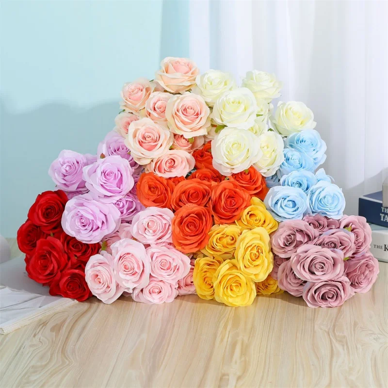 

10 цветов Искусственные розы розовые синие шелковые розы Букет невесты Цветы для свадебной вечеринки декоративные цветы «сделай сам» для до...