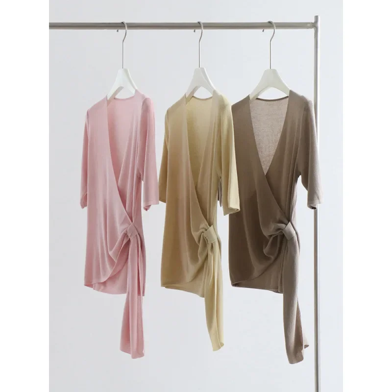 Женский вязаный топ с v-образным вырезом облегающий короткими рукавами летняя