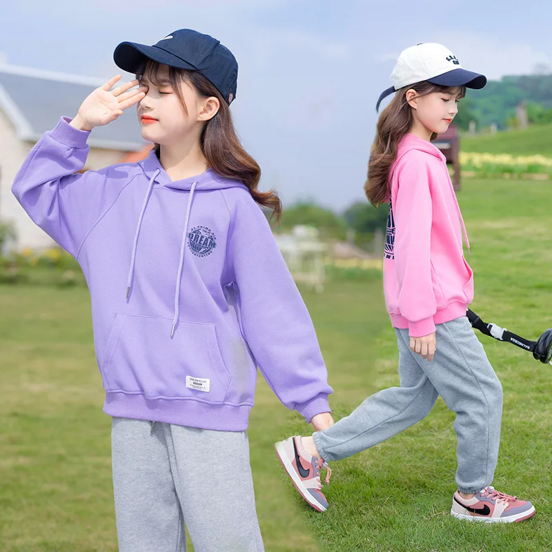 

Детская Повседневная однотонная Одежда для девочек-подростков, осеннее платье с капюшоном, новый корейский стиль, топ для девочек-подростков 4-12 лет, 2022