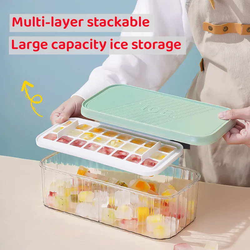New Silicone Ice Mold And Storage box 2 In 1 Ice Cube Tray Making Mould Box Set Maker Bar Kitchen Accessories Utensils Home Hool