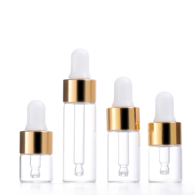 1ml 2ml 3ml 5ml Pipette Bottle Gold Cap Transparent Glass Vial For Essential Oil Essence Perfume Reagent