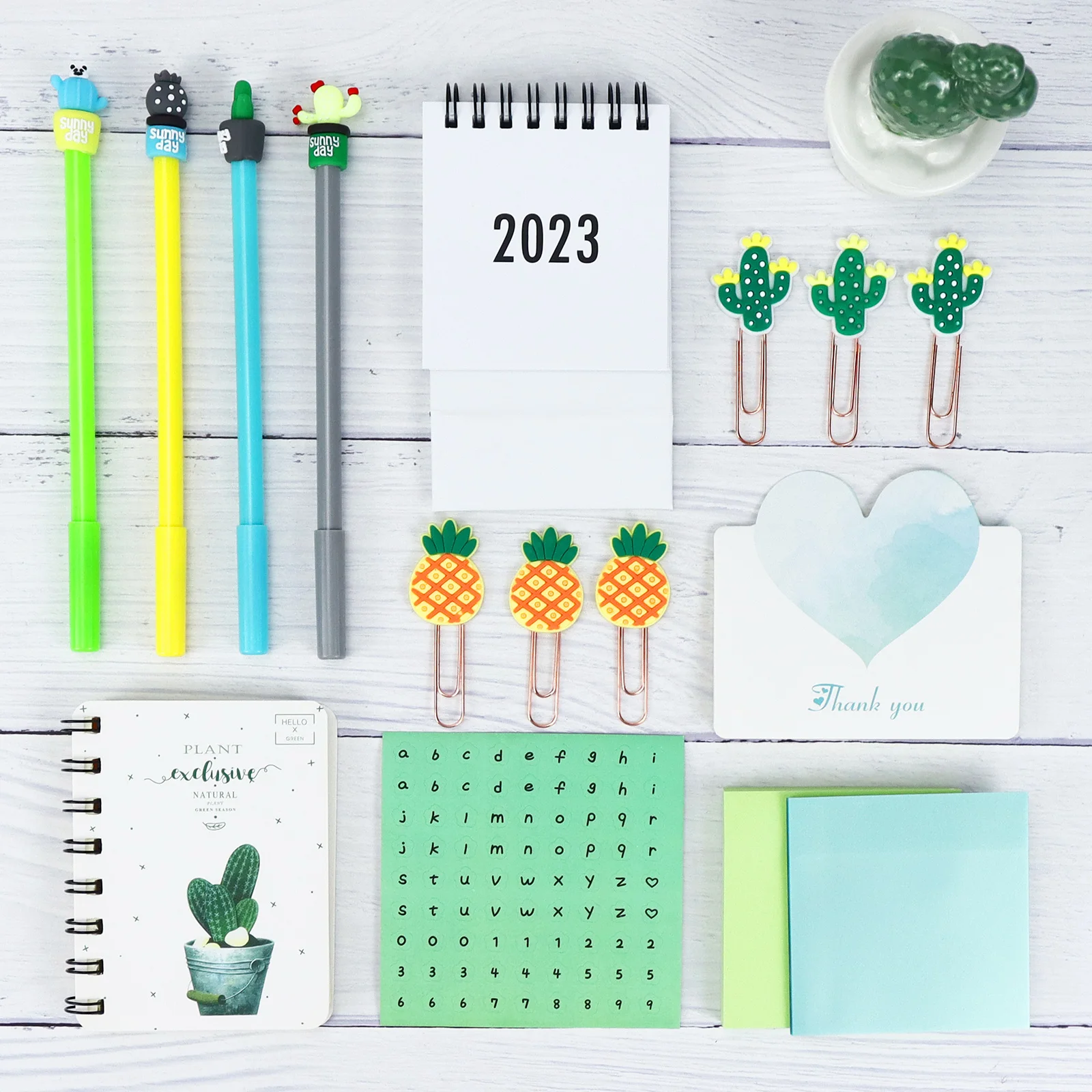Plant Stationery Set Contains Gel Pens Paper Clips Sticky Notes Multi-Purpose School Office Supplies Combination