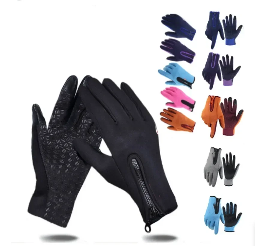 

Autumn/Winter Touch Screen Gloves Motorcycle Men's And Women's Wool Outdoor Ski Warm Waterproof Zipper Pair 1SET
