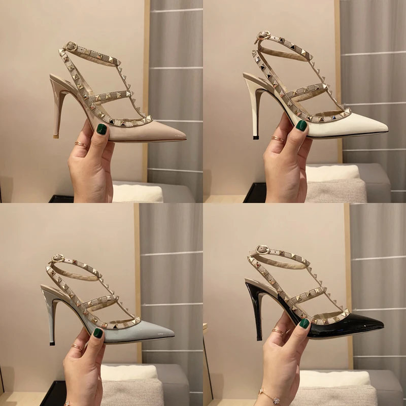Women's Shoes Summer 2023 Luxury Brand Real Leather Rivets High-heeled Sandals For Party And Weddings Elegant Women Shoes 6-8-10