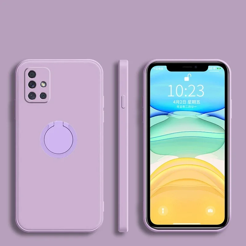 ity silikonowe etui z pierścieniem na palec 360 do Samsung Galaxy A51 A71 4G A01 Core A02 A02S A03 A03S A11 A21S A31 A81 A91 Pokrowiec telefon