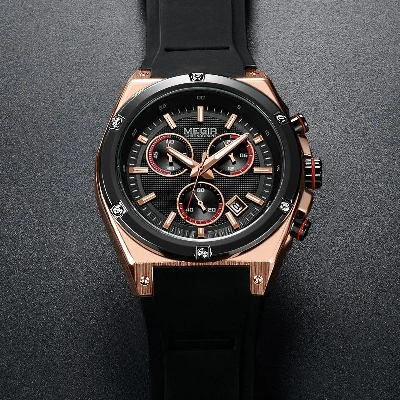 MEGIR Роскошные мужские спортивные часы повседневные силиконовые