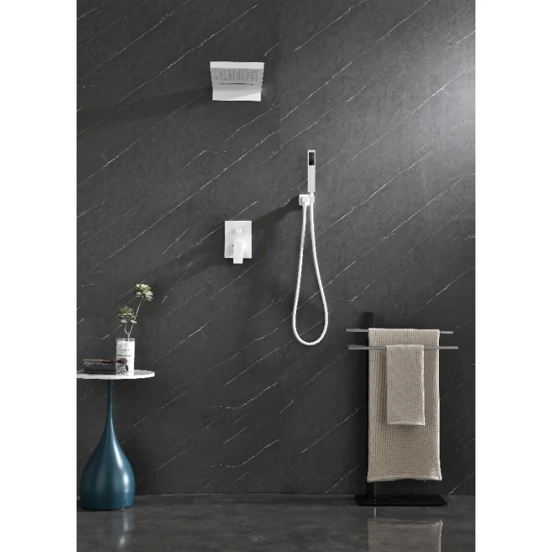 

Wer System\ Waterfall Rainfall Shower Head with Handheld\ Shower Faucet Set for Bathroom Wall Mounted White Brass