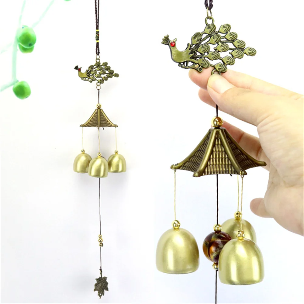 

Peacock Metal Copper Garden Wind Bell Pendant Door Decoration Feng Shui Town House Lucky Cat Money Shop Doorbell