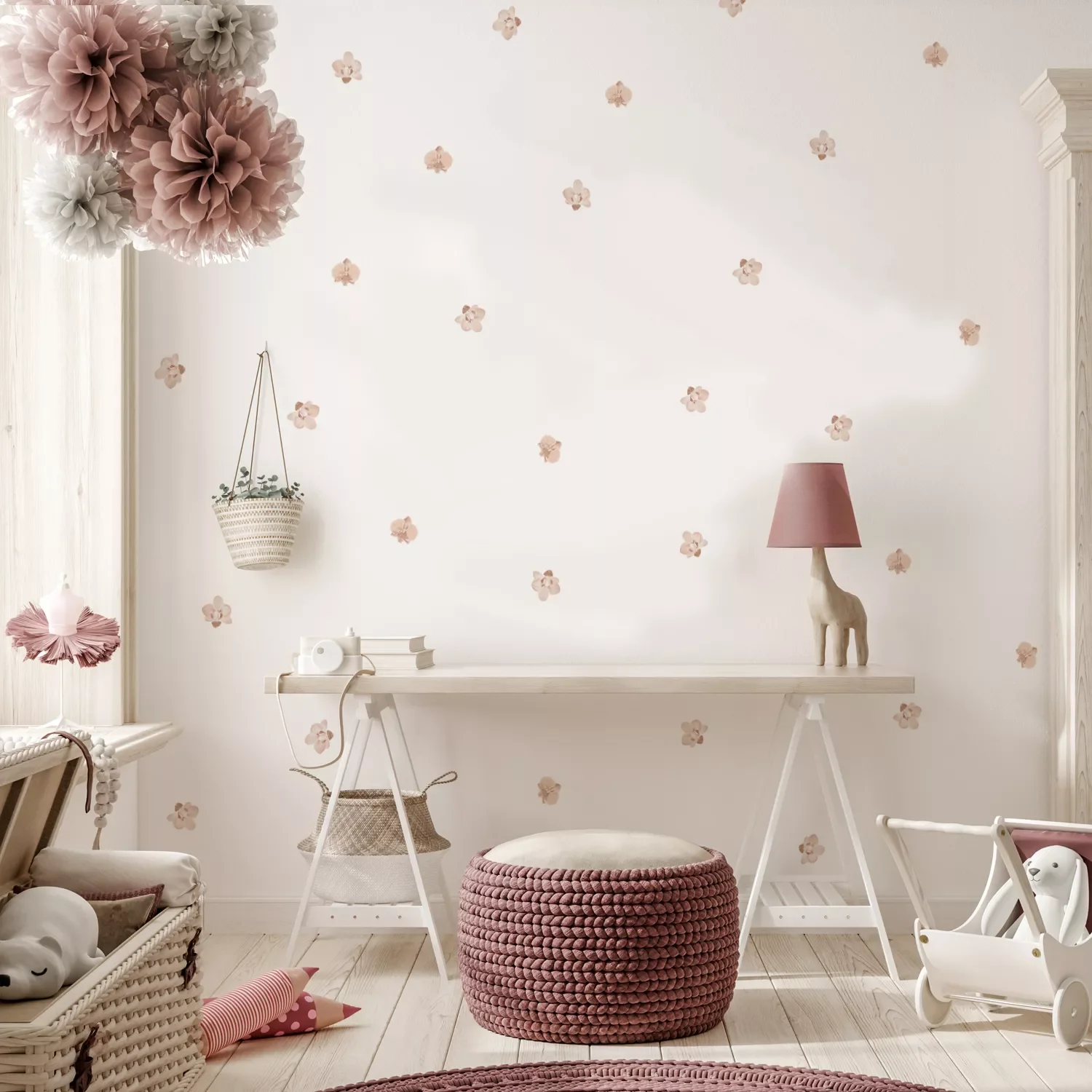 

Boho Flowers Wall Stickers for Kids Room Baby Nursery Girls Boys Living Room Nordic Warm Home Decoration Vinyl Vintage Decal