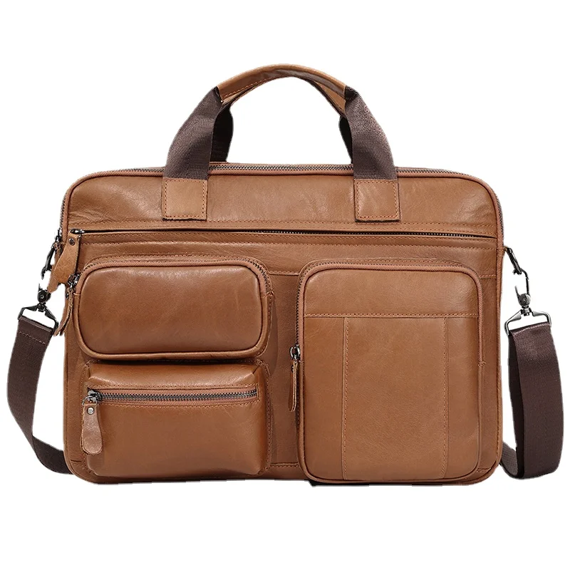 Natural Leather 100% Genuine Leather Men's Briefcase Shoulder Laptop Bag Fashion Large Capacity Business Bag Men Vintage Handbag