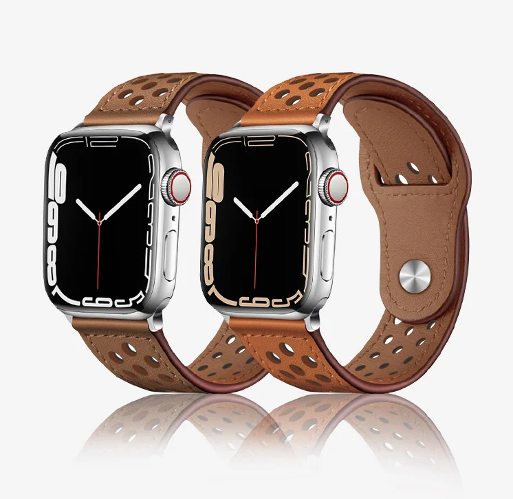 

Business style breathable leather strap, suitable for IWatch series 3/4/5/6/7/8 SE replacement wristband 38mm 44mm apple strap