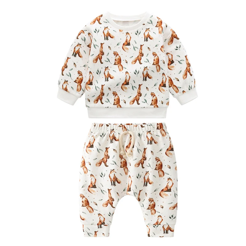 

0-36M Spring Baby Clothing Set Organic Cotton Baby Boy Girl Clothes Long Sleeve Pullover+Pant Suit Digital printing Clothing