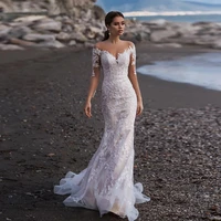 luojo mermaid wedding dress o neck lace sexy ivory white long sleeves back zipper vestido de novia bride dresses robe mariee