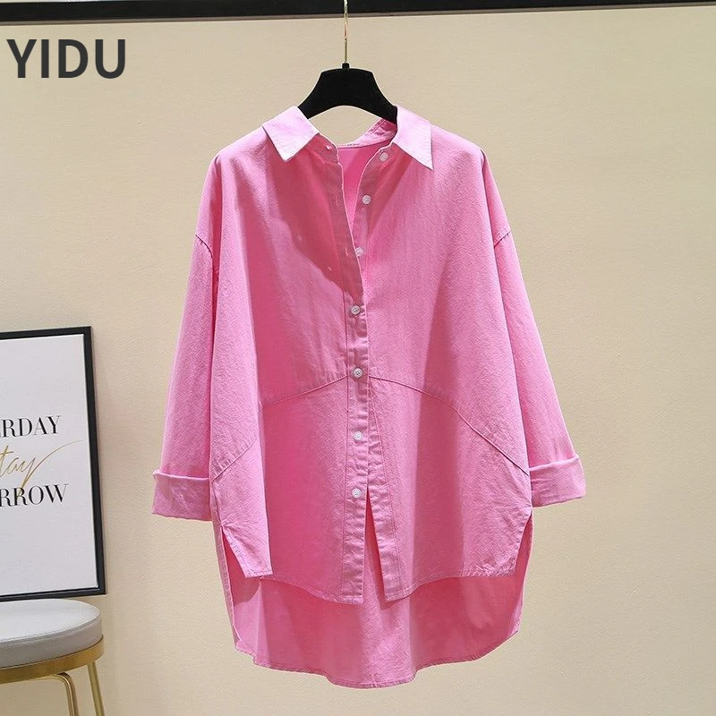 

YIDU 2022 5 цветов отложной воротник высокий низкий дизайн пуговицы вверх длинный рукав женские повседневные топы и блузки женская одежда Рубаш...