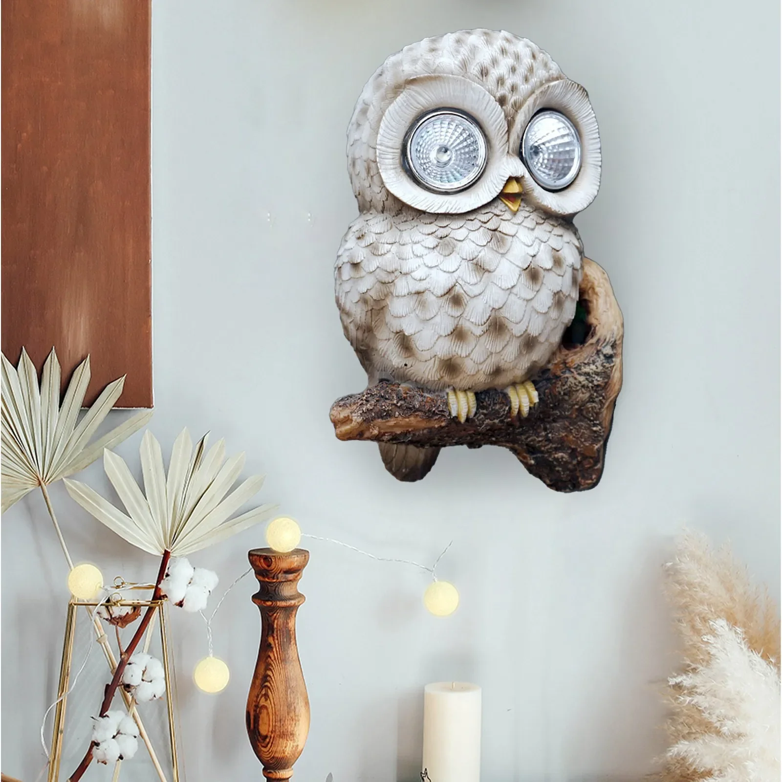 

Creative Simulation Owl Resin Crafts Decorations Ornament Solar Wall Lamp In Garden Night Light for Kids Room Ambient Lighting