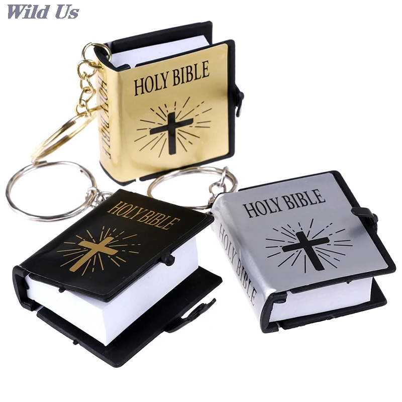 

1Pc Mini English Holy Bible Keychain Religious Christian Jesus Cross Key Ring 4*3.4*1.1cm