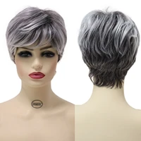 gnimegil wig female synthetic hair replacement full wigs for women silver grey mix white short straight hairstyles good quality