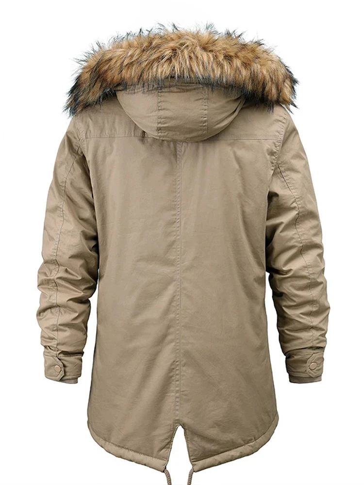 Winter Jacket Men Fur Collar Hooded Coat Thickening Casual Cotton Jackets Plus Velvet Parkas Long Windproof Overcoat Ropa Hombre