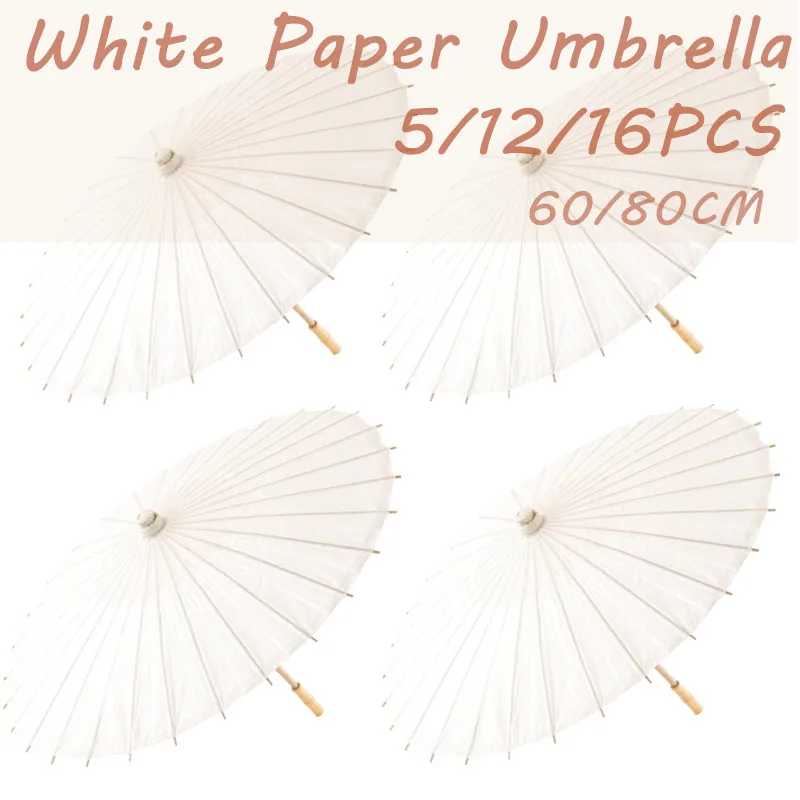 

5/12/16PCS Paper Parasol Wedding Paper Umbrella Party Favor 60/80cm Bamboo Umbrellas for Bridal Shower Centerpieces Photo Props