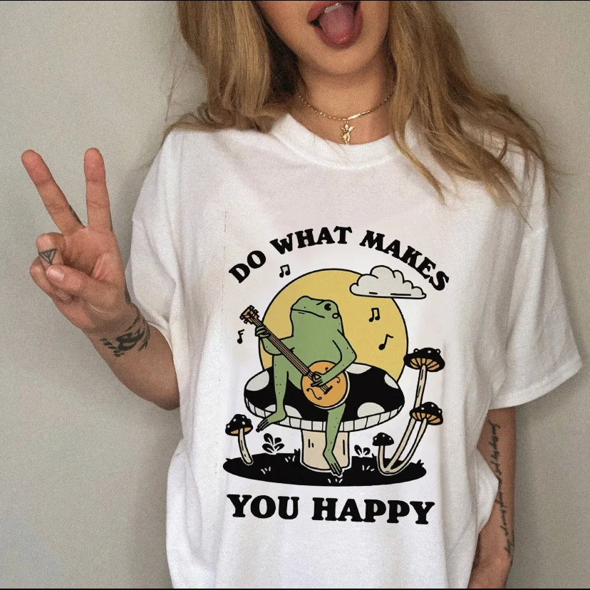 

2022 Summer T Shirt Cute Frog Cartoon Print Top Women Fashion T Shirt Short Sleeve O Neck Plus Size T Shirt Ladies Funny T Shirt