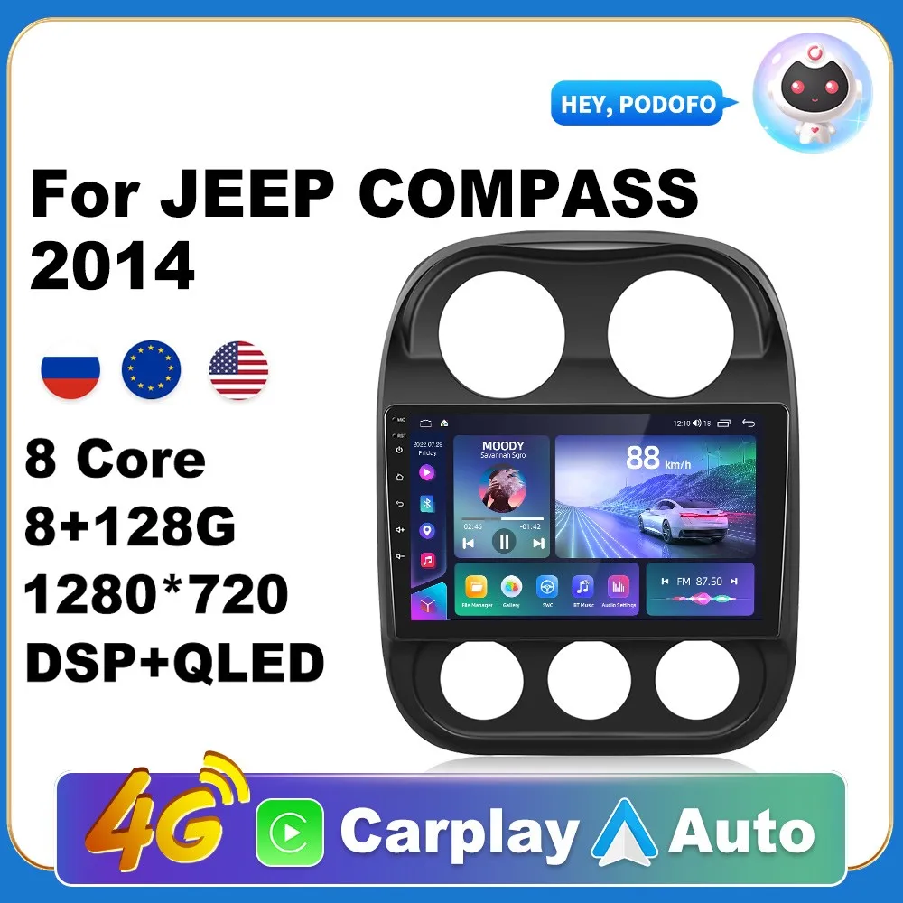

Autoradio 2Din Android Radio Carplay For JEEP COMPASS 2014 AI Voice 4G GPS Car Multimedia Video Player Stereo