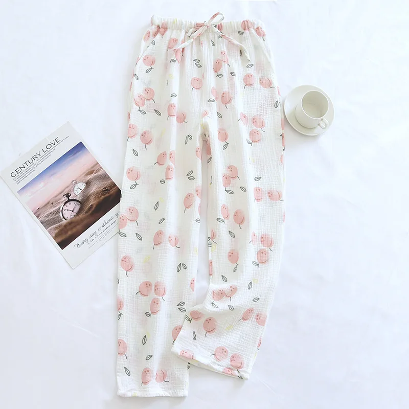 Fdfklak Cotton Gauze Pajamas Pants Printing Sleep Bottoms Spring Summer Lounge Wear Sleepwear Loose Comfortable Trousers
