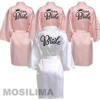 wedding party team bride robe with black letters kimono satin pajamas bridesmaid bathrobe sp021