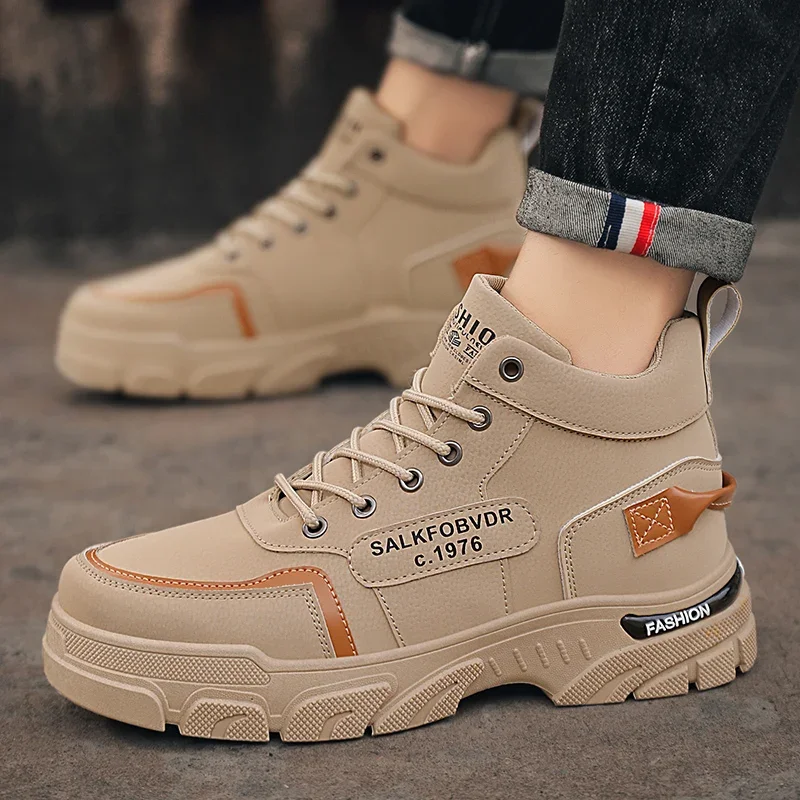 Мужские ботинки повседневная обувь кожаные ботильоны уличная на платформе