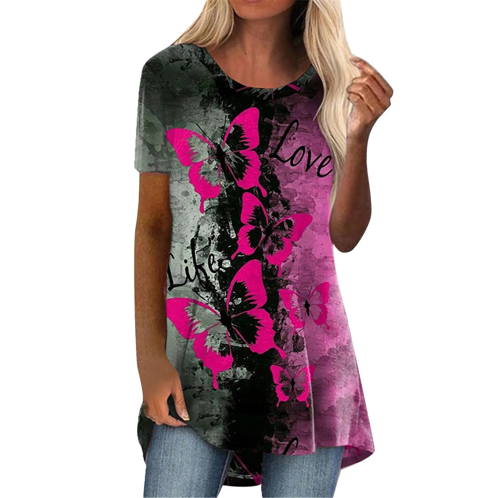 

Женская летняя футболка с круглым вырезом, модная футболка с принтом и коротким рукавом, топ, футболка, женские летние футболки