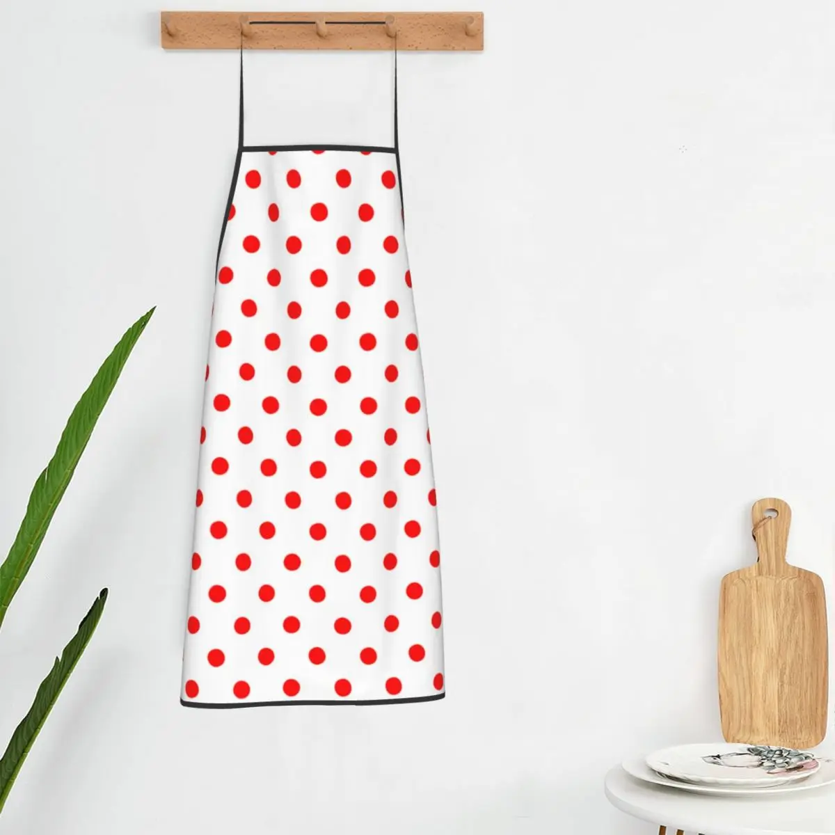 

Red Polka Dot Apron Geometric Dots Vintage Print Home Adult Kitchen Accessories Fashionable Cooking Aprons without Pocket