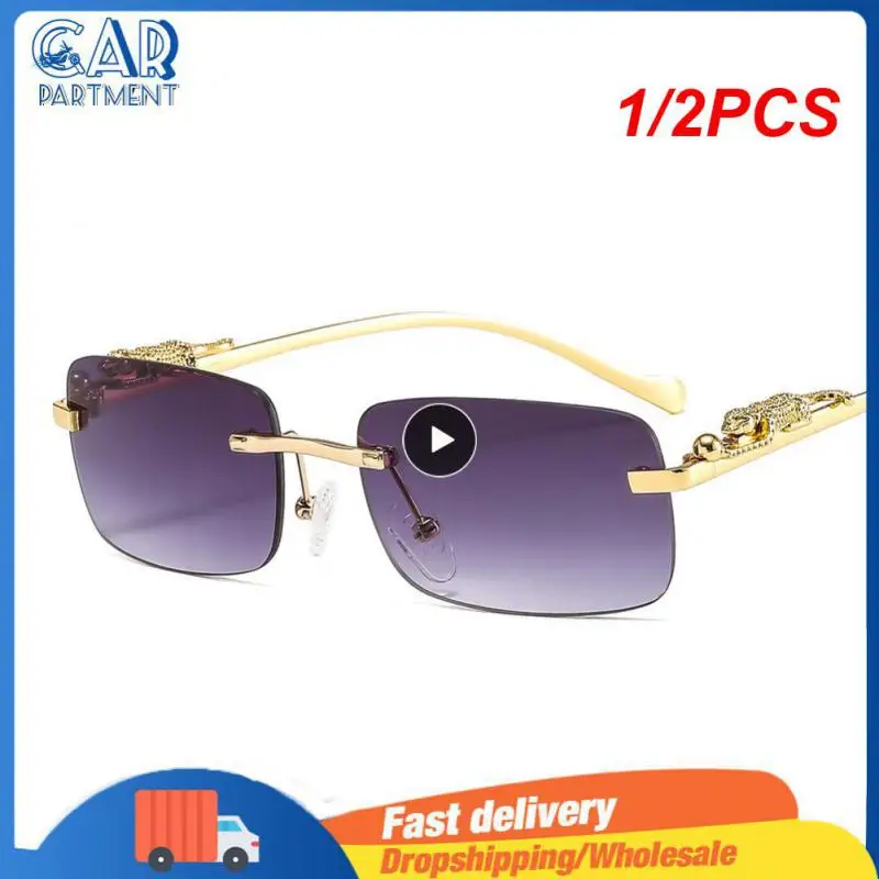 

1/2PCS Hot Rectangle Rimless Sunglasses Retro Cheetah Women Fashion Sun Glasses Men Shades UV400 Eyewear Summer Outdoor