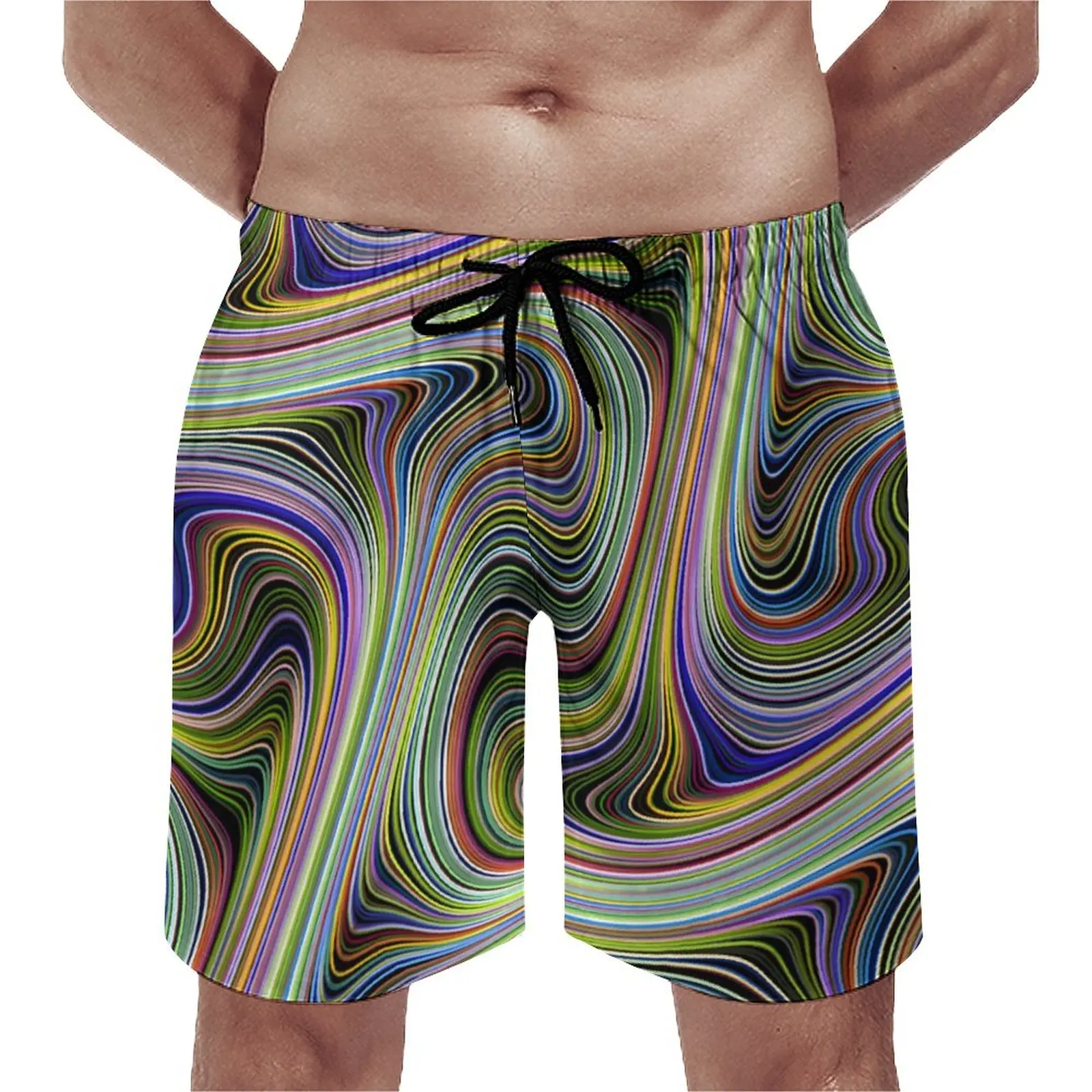 

Шорты пляжные неоновые разноцветные в стиле ретро, короткие штаны с принтом пышных линий, спортивные быстросохнущие купальные трусы для фитнеса, на лето