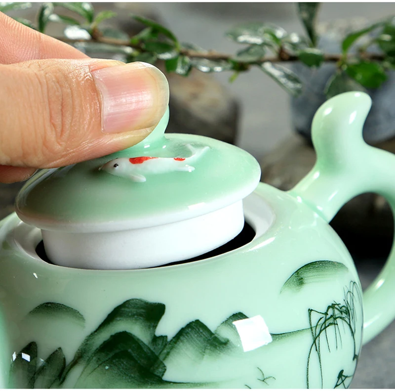 Longquan Celadon Tea Set Teapot 220Ml Gaiwan Coffeeware Teaware Puer Tea Pot Ceramic Yixing Kettle Clay Teapots Samovar Cup Pots images - 6