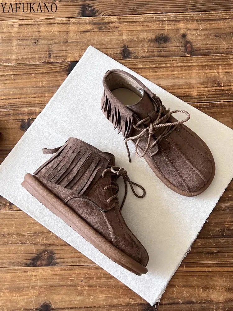 Mori Girl литературные короткие сапоги с кисточками в стиле ретро замшевые хлопковые