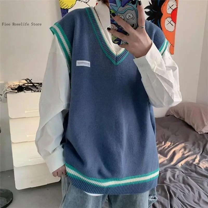 Весна-осень v-образный вырез вязаный свободный мужской