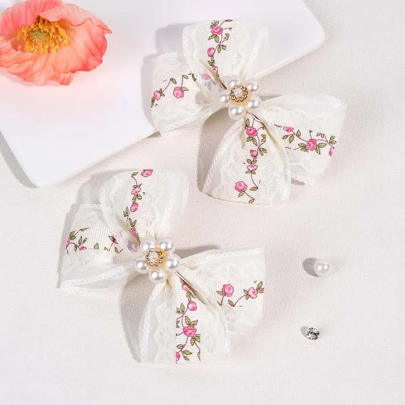 Белые кружевные заколки для волос с бантом 2 шт