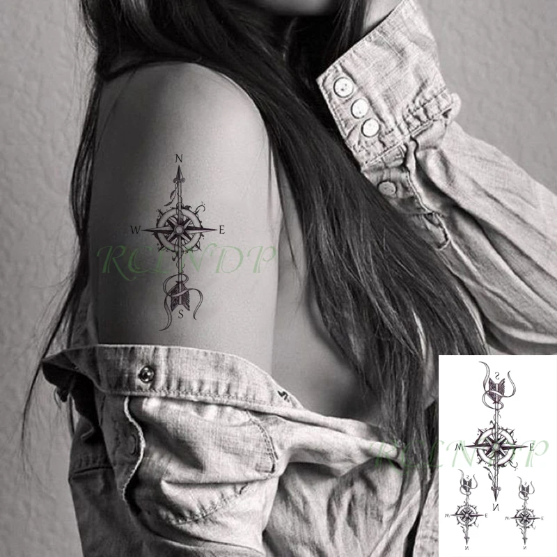 

Waterproof Temporary Tattoo Sticker Feather Arrow Compass Element Fake Tatto Flash Tatoo Small Body Art for Kids Men Women