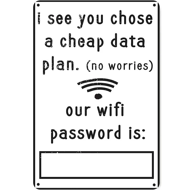 Дешевый План данных Wi-Fi пароль Забавный жестяной знак точка доступа к Интернету