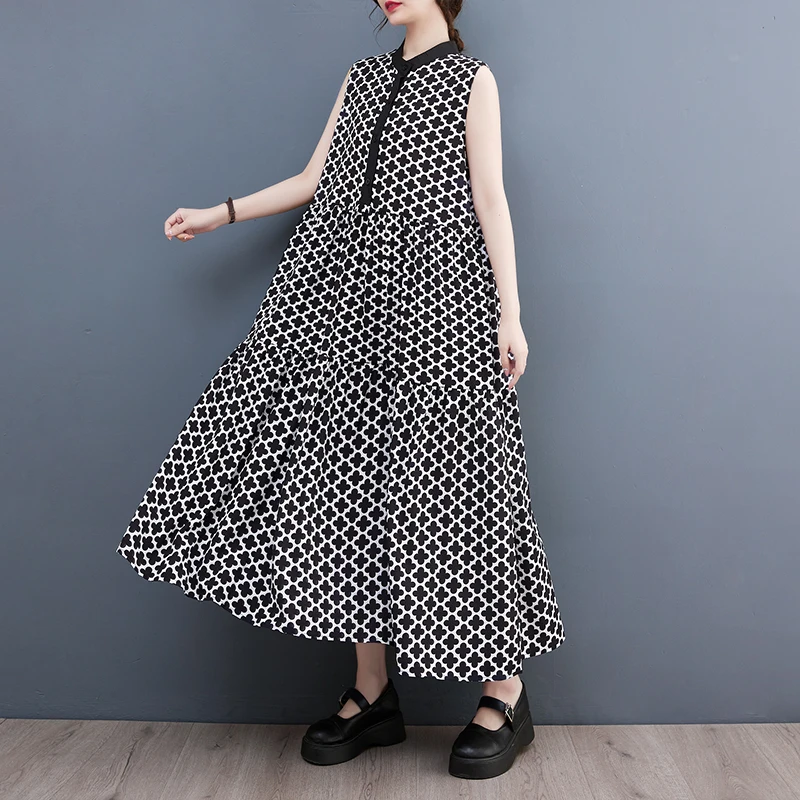 

2023 New Arrival Sleeveless Print Floral Chic Sweet Girl's Summer Tank Blouse Dress Fashion Women Casual Long Dress Lady
