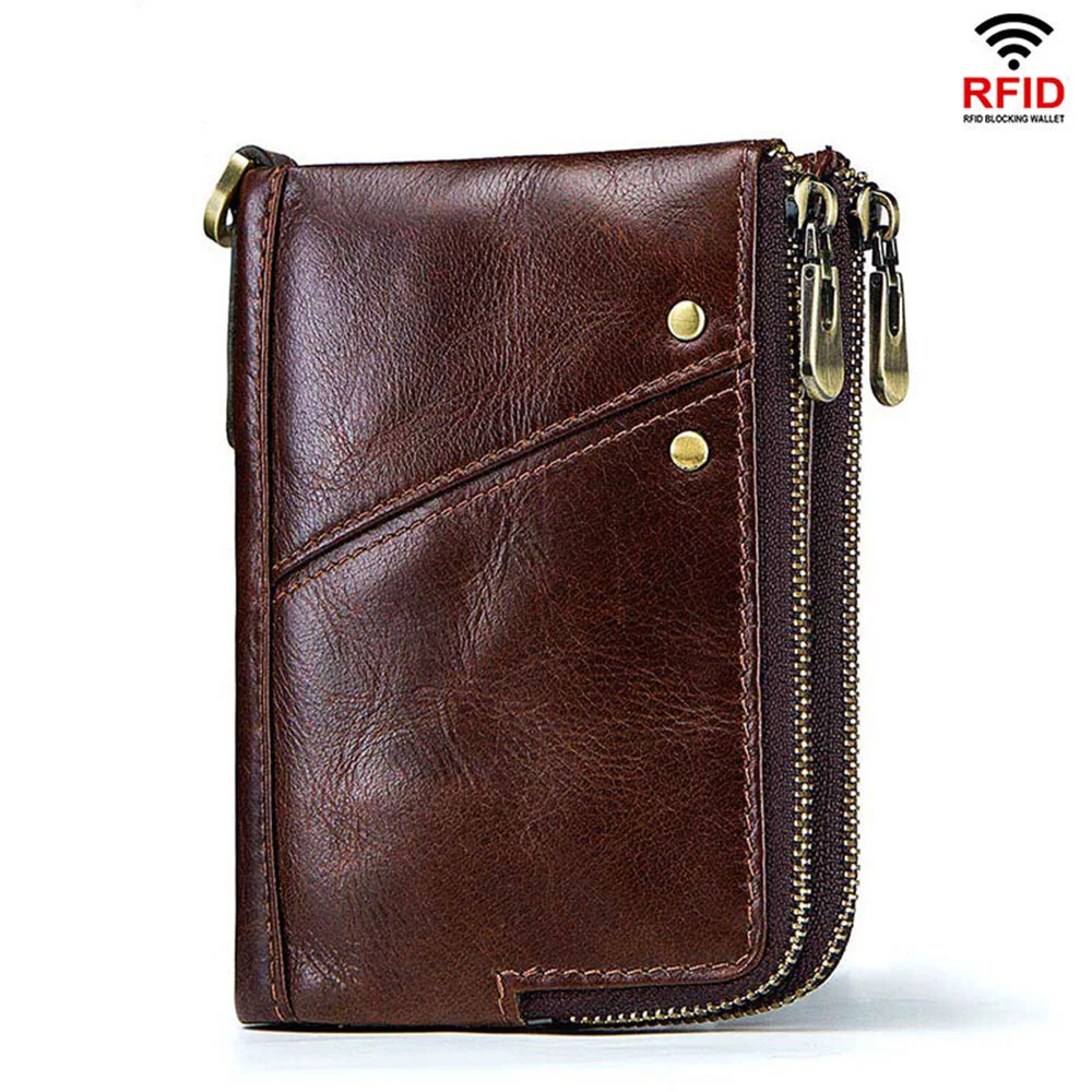 

2022 new Men Genuine Leather Cowhide Wallet Bifold RFID Credit Card Holder Zipper Purse cartera de hombre de cuero genuino