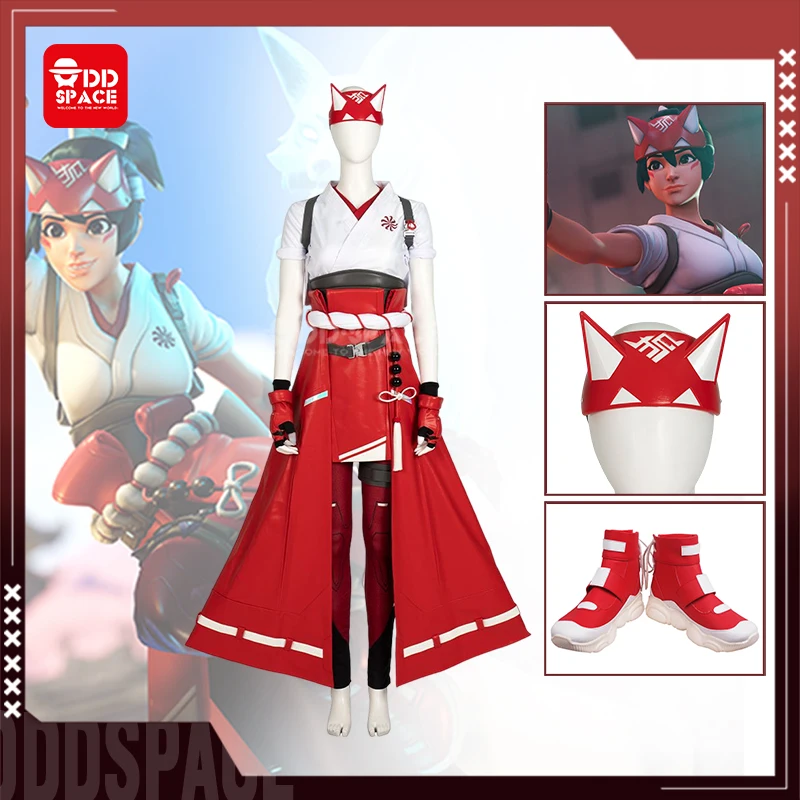 

Kiriko Cosplay Ow Cosplay Costume Green Ponytail Wig Game Ow2022 Cosplay Wig New Heat Resistant Hair Halloween Fox headdress