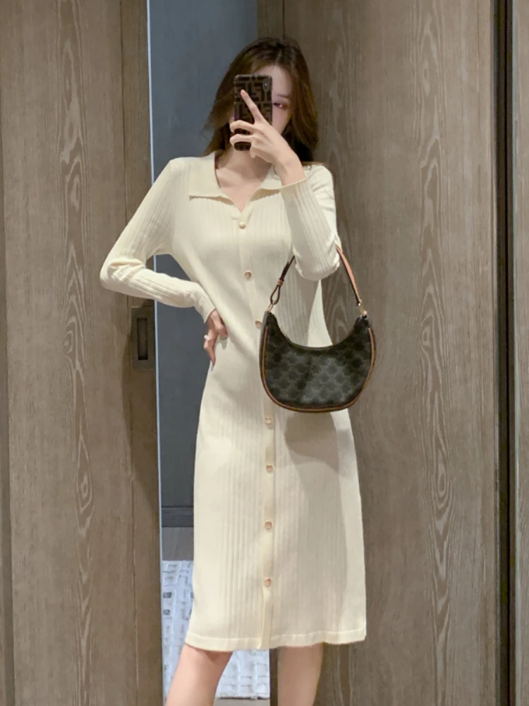 2022 Autumn New Knitted Dress Women's InnerSlim Slim Long Sweater Korean Dress Winter Dresses for Women 2022 Elegant Y2k Dresses