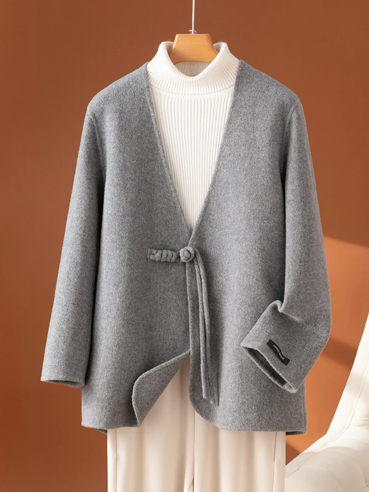 Новая китайская женская короткая шерстяная куртка из чистой шерсти свободная