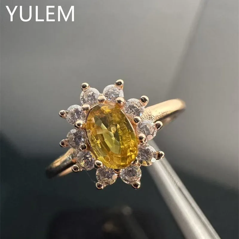 Фото YULEM Новинка: Овальный натуральный желтый сапфир 4x6 мм с серебром 925 пробы, изысканные ювелирные украшения для женщин на каждый день №1
