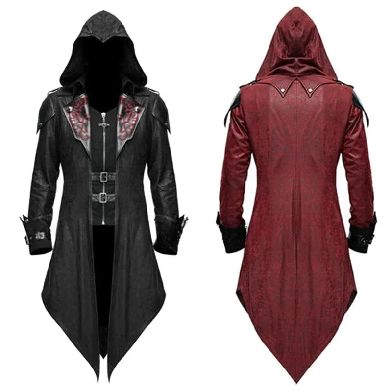 

2 Color Assassin Cosplay Medieval Man Streetwear Hooded Jackets Outwear Costume Edward Assassins Creed Halloween Costume