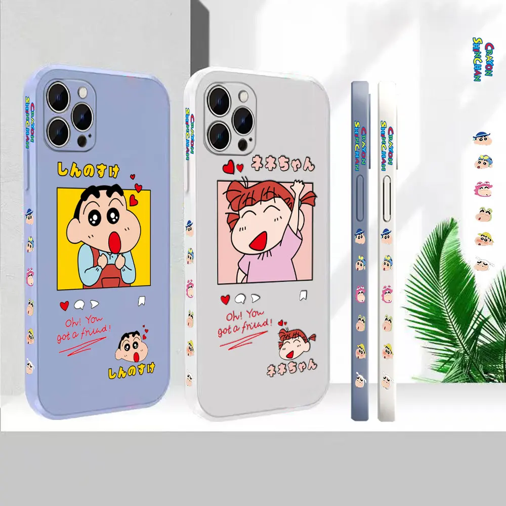 

Japan Anime C-Crayon Shin Chan Phone Case For Apple iPhone 14 13 12 11 Pro Max Mini 7 8 X XS XR SE Plus Liquid Silicone Cover