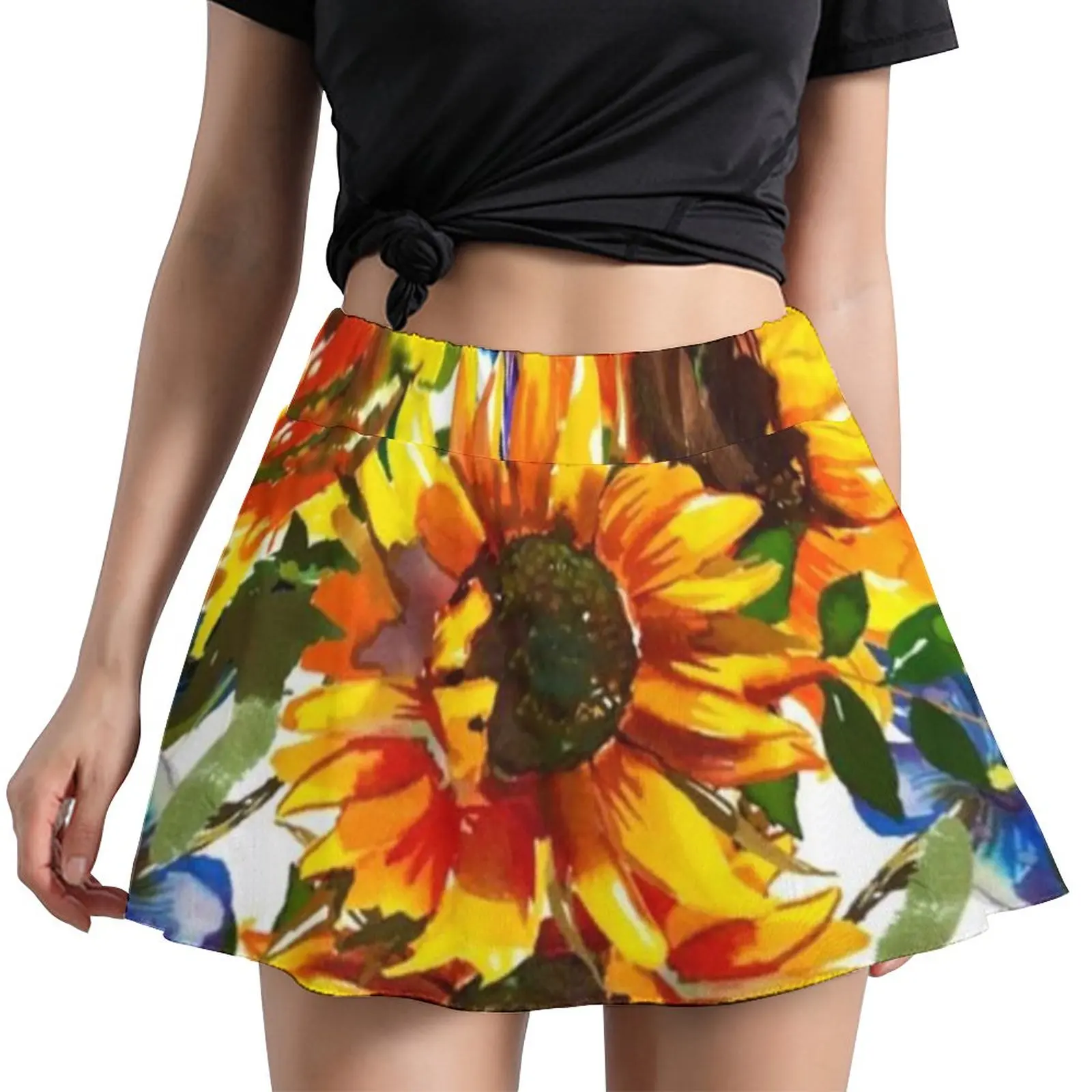 

Paint Sunflower Skirt Unique Sunflowers Design Kawaii Mini Skirts Summer High Waist Print Harajuku Casual Skirt Big Size 5XL 6XL