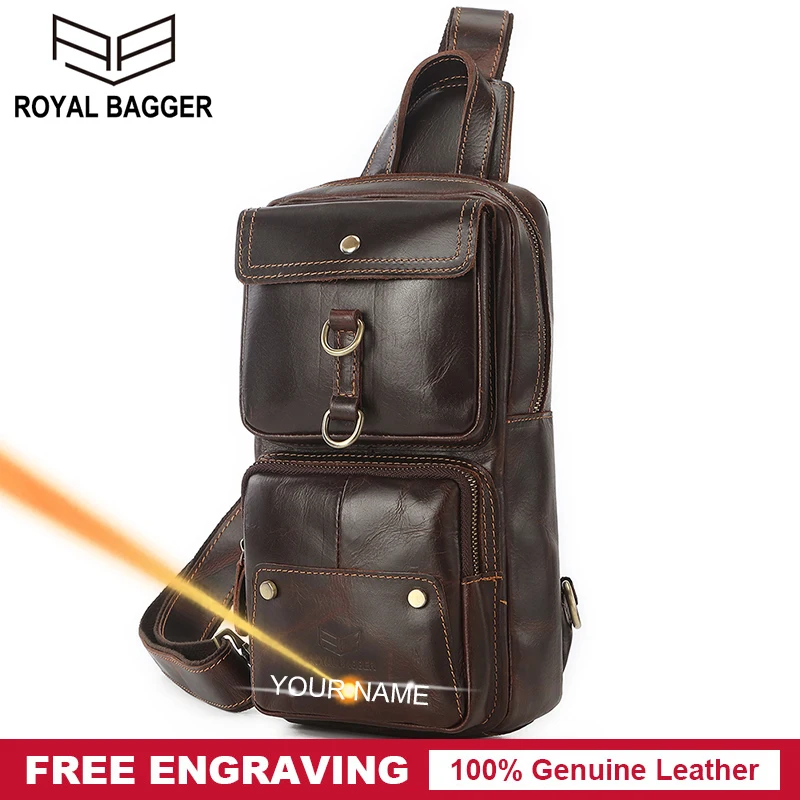 

Royal Bagger Chest Bags for Men Crazy Horse Leather Shoulder Bag Retro Fashion Man Sling Bag Messenger Pocket Genuine Cowhide